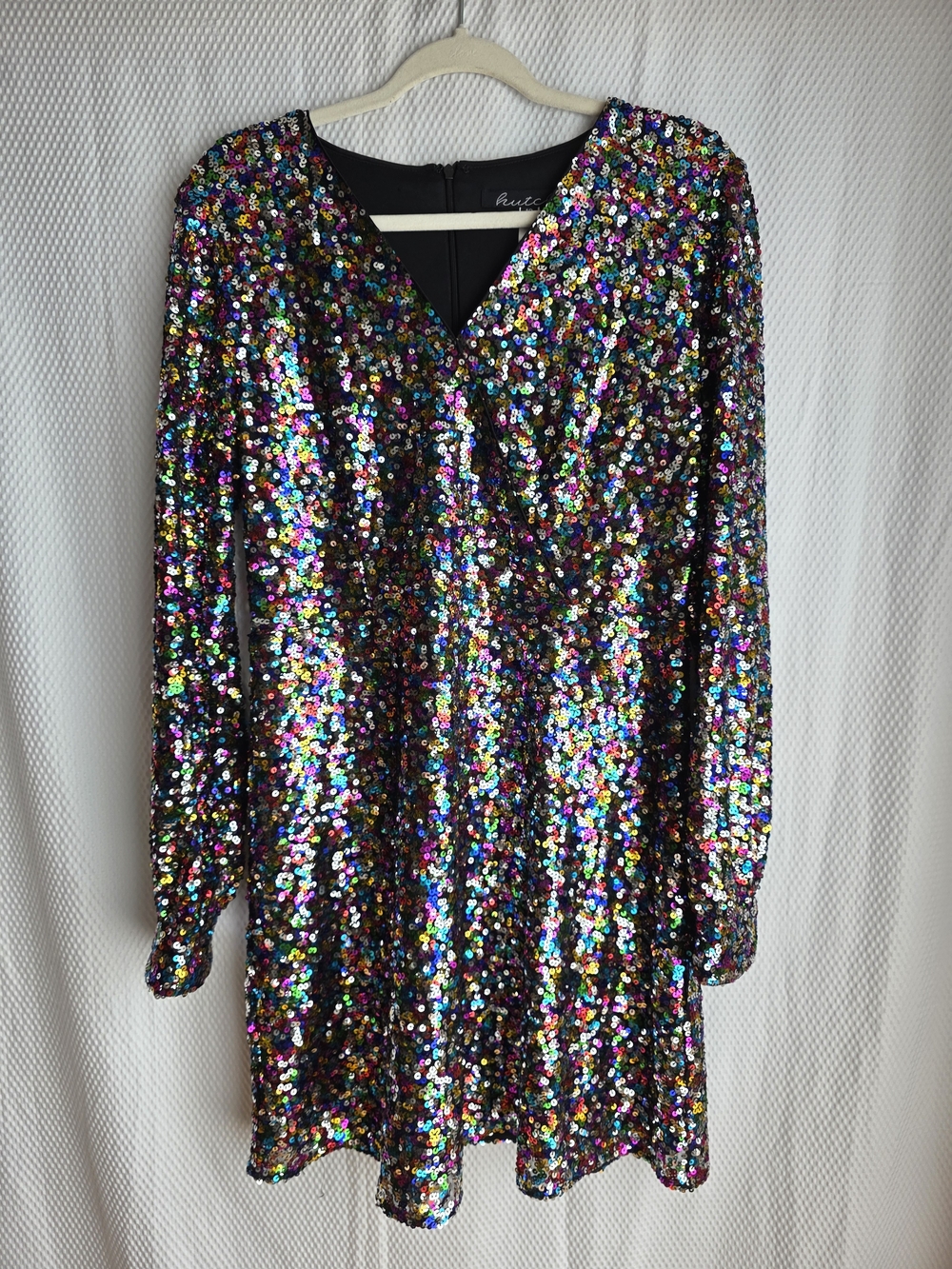Hutch Demi Multicolor Rainbow Sequin V-Neck Long Sleeve Mini Dress Size 12